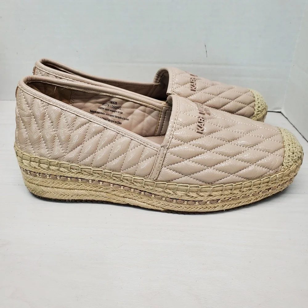 Karl Lagerfeld Paris Quilted Patent Espadrille Flats Slip On Shoes Women 11M